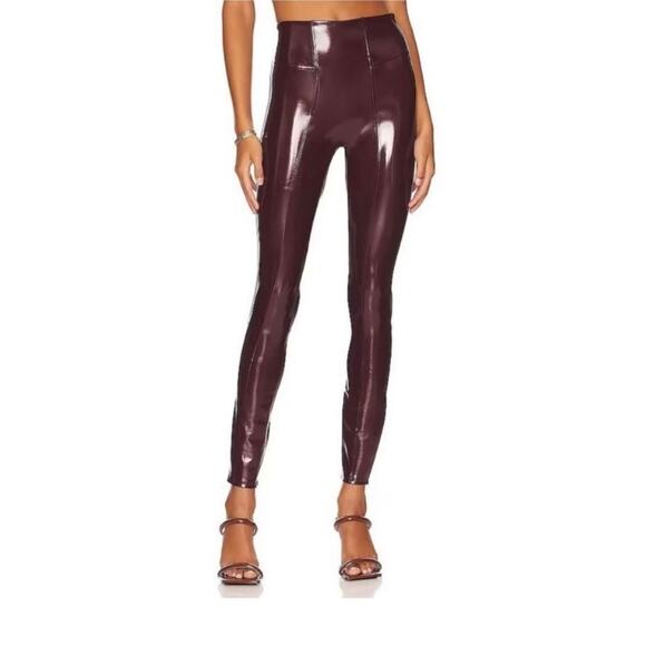 NWT Spanx Faux Patent Leather Burgundy Leggings Women’s Size Small - Picture 2 of 10